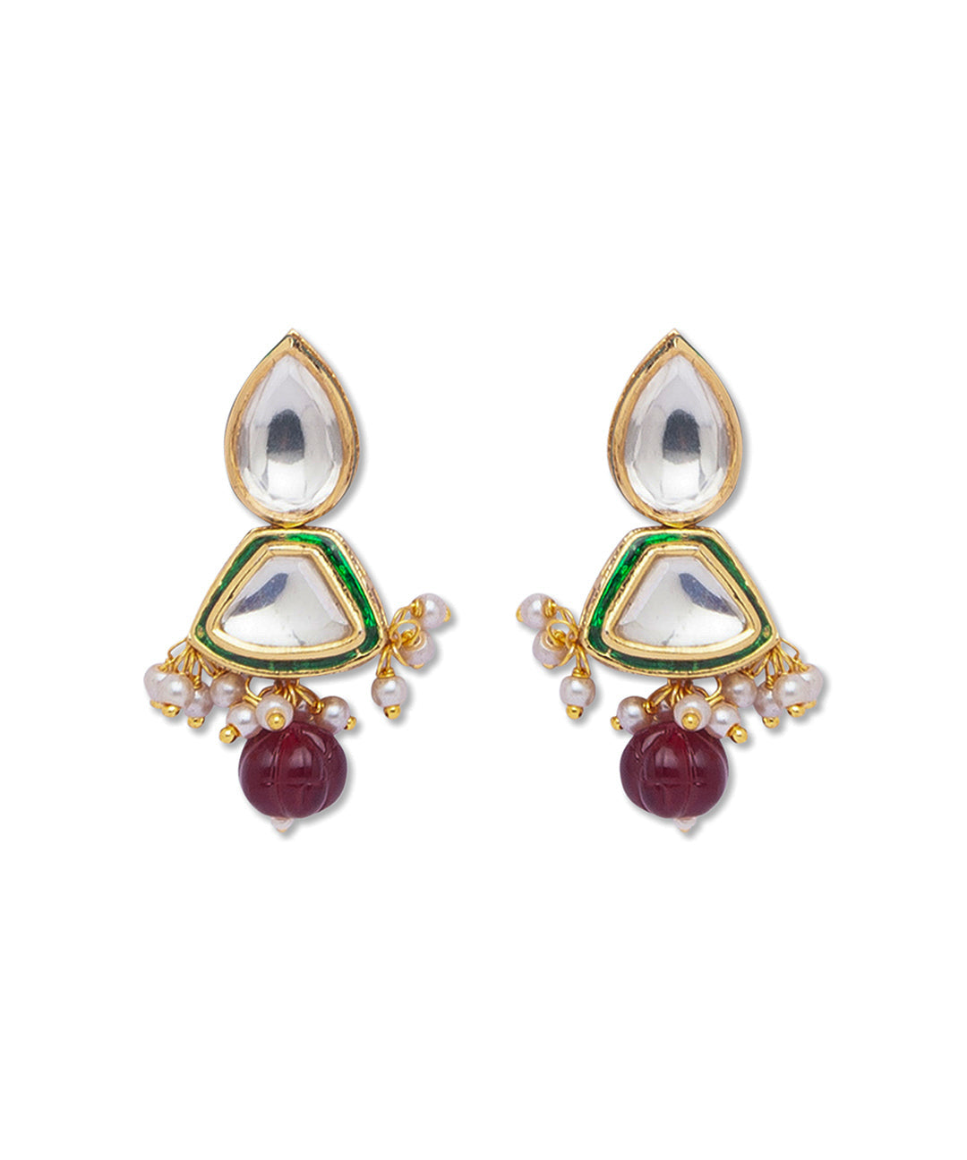 Golden and Maroon  Kundan Earrings with Onyx