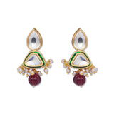Golden and Maroon  Kundan Earrings with Onyx