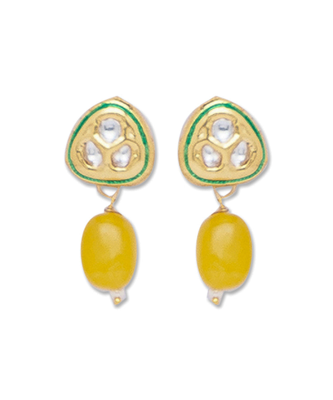 Yellow Gold Tone Kundan Earrings with Onyx
