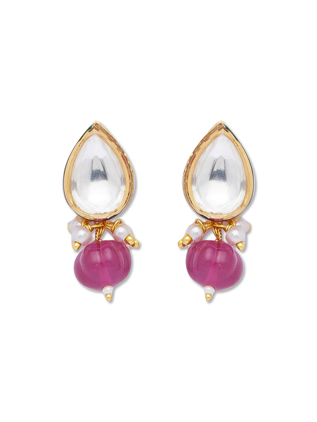 Golden and Cherry Kundan Earrings with Onyx