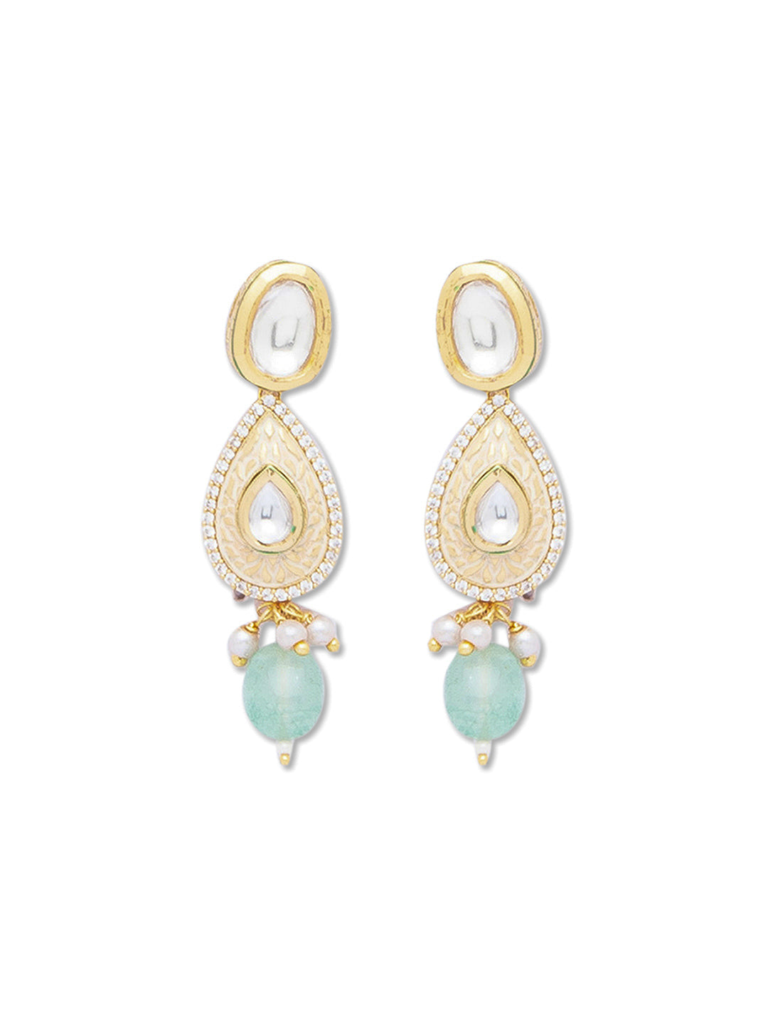 Micron Gold Polish Brass, Kundan Polki, Agates, Earrings