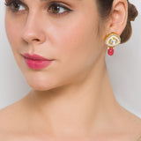 Golden and Tomato Red Kundan Polki Earrings