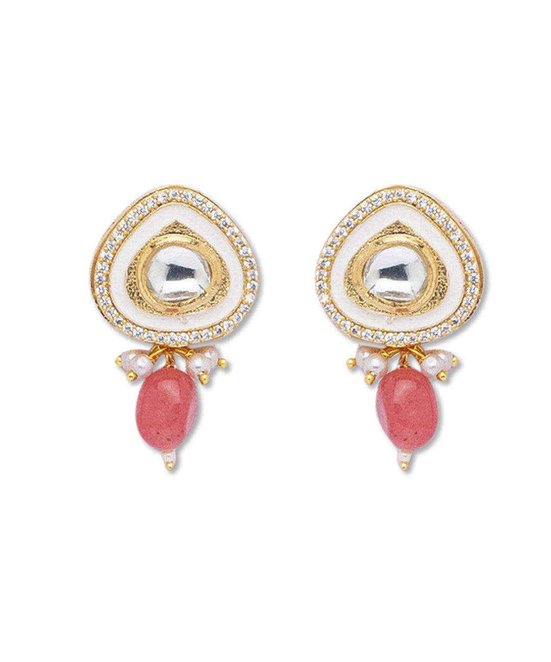 Golden and Tomato Red Kundan Polki Earrings