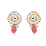 Golden and Tomato Red Kundan Polki Earrings