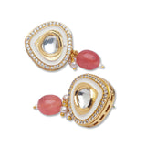 Golden and Tomato Red Kundan Polki Earrings