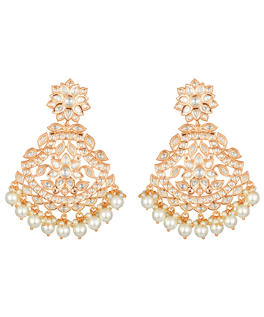 Golden, creme , Kundan Polki, Pearls  Earrings