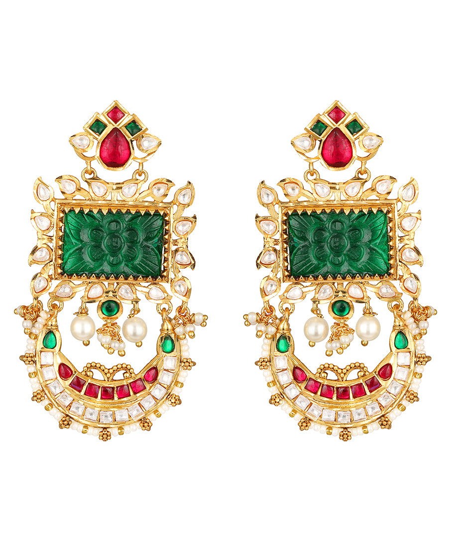 Golden, Green, Pink and Creme Kundan Polki, Earrings