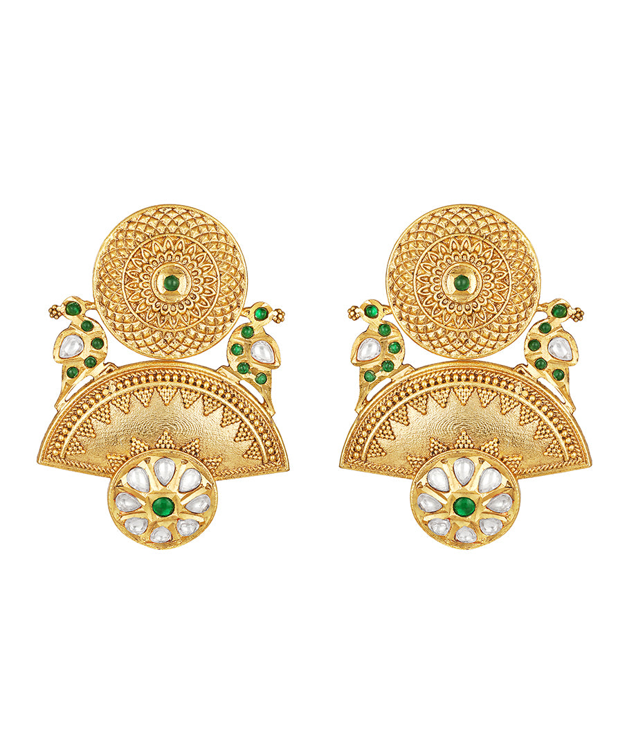 Golden, Green , Kundan Polki, Colored Polki Stone Earrings