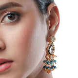 Golden, Navy and  Light Blue Kundan Polki Earrings