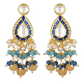 Golden, Navy and  Light Blue Kundan Polki Earrings