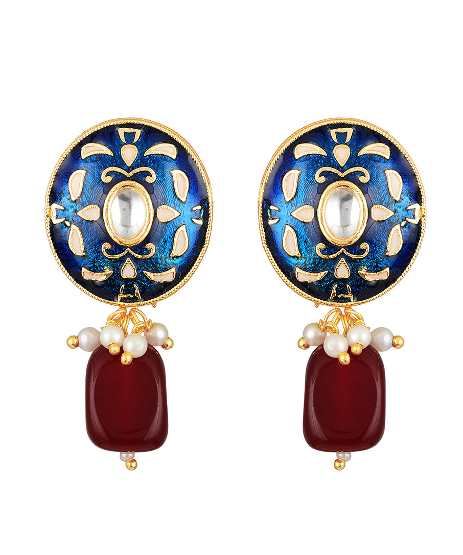 Golden, Pink, Royal Blue Kundan Polki Earrings