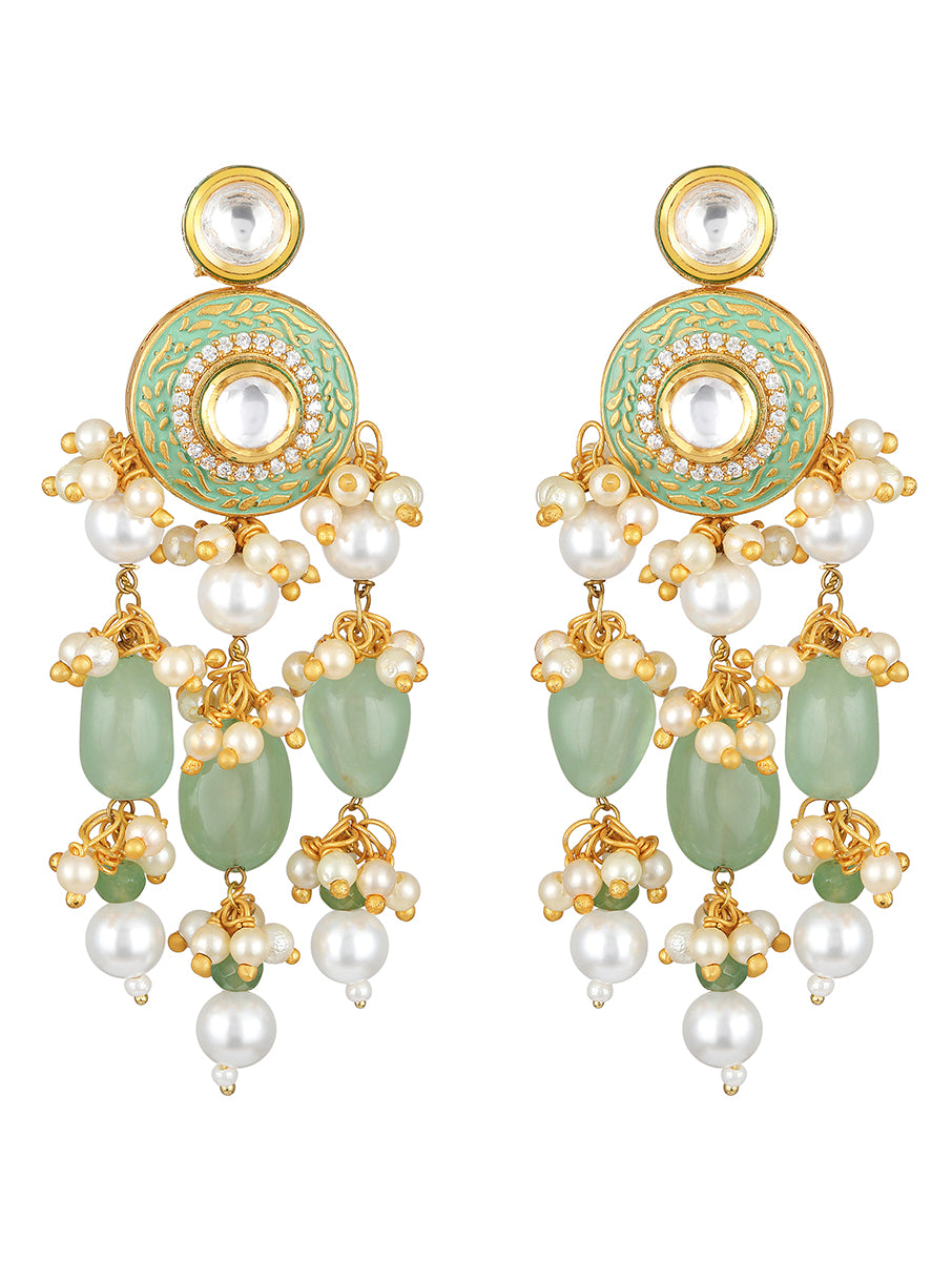 Golden and Mint Green Kundan Polki Earrings
