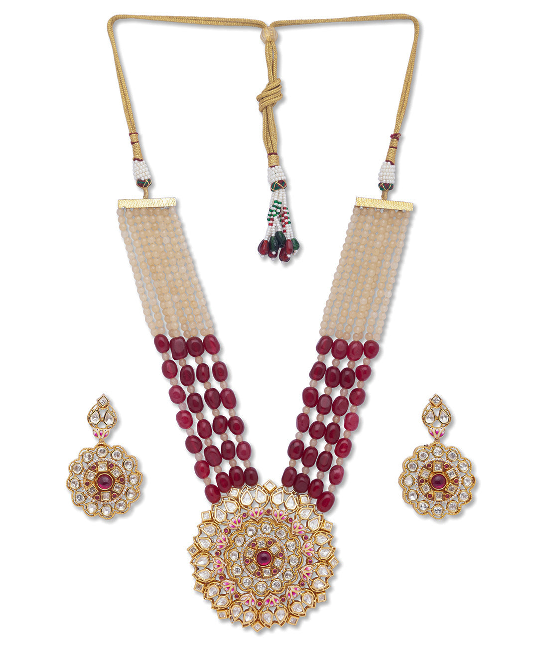 Golden, Maroon, Crème, Necklace Set