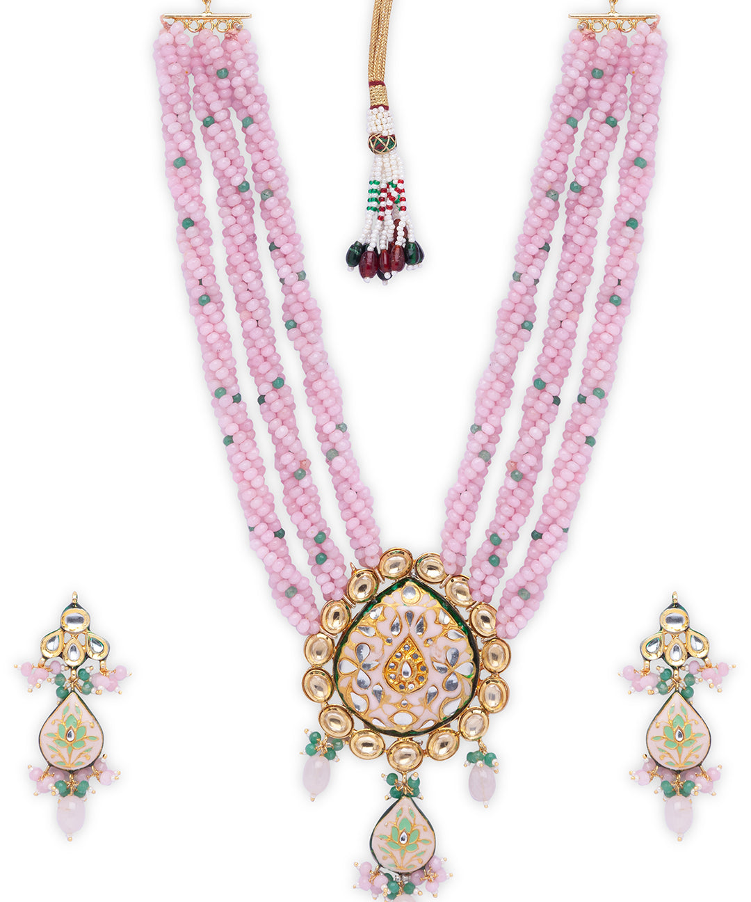 Pink Gold Tone Kundan Meenakari Necklace Set with Onyx