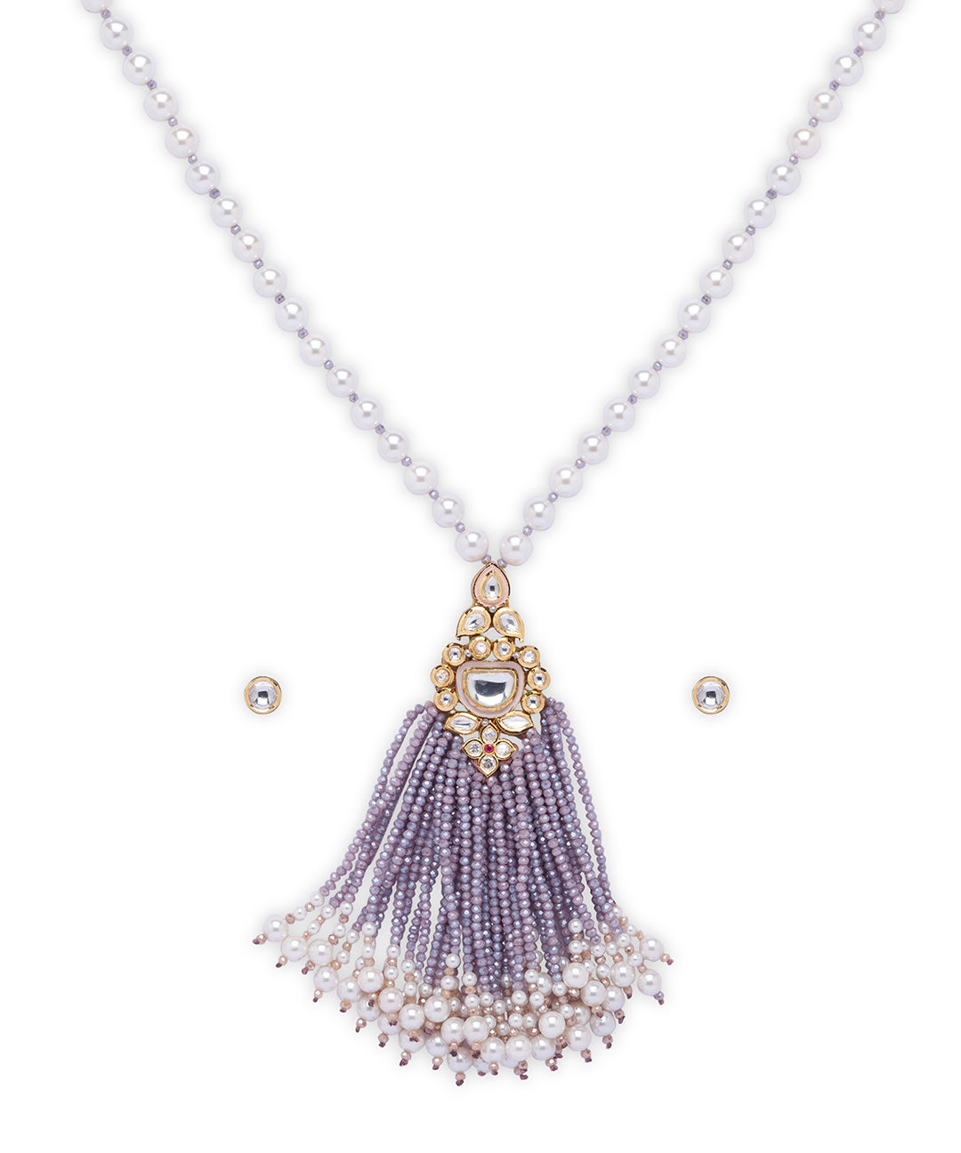 Purple Gold Tone Kundan Necklace Set with Pearls