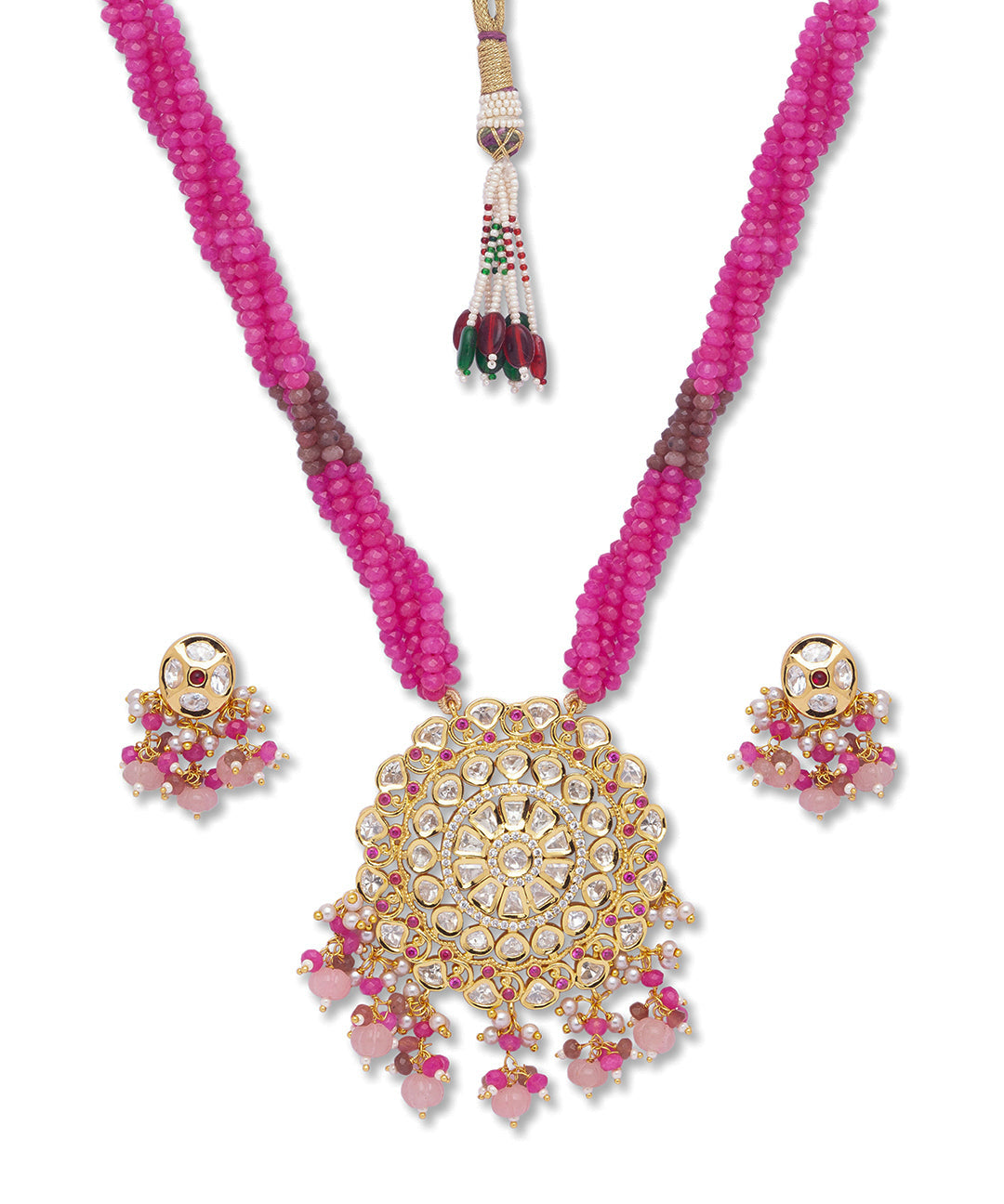 Watermelon Agate Kundan Polki Choker Necklace with Onyx