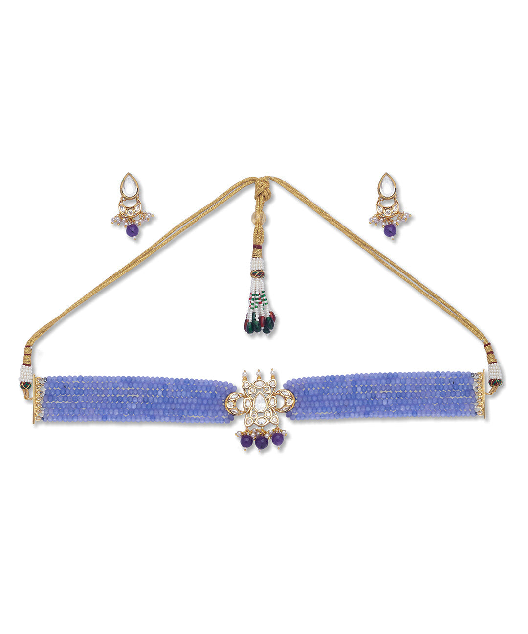 Golden, Darl Lilac, Purple, Kundan Polki Brass, Necklace Set