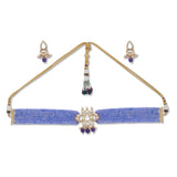 Golden, Darl Lilac, Purple, Kundan Polki Brass, Necklace Set
