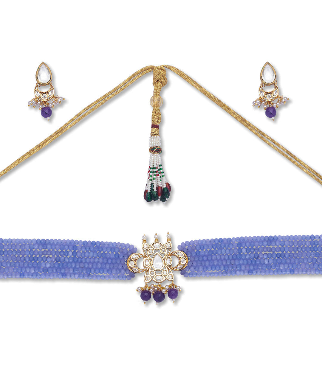 Golden, Darl Lilac, Purple, Kundan Polki Brass, Necklace Set
