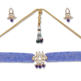 Golden, Darl Lilac, Purple, Kundan Polki Brass, Necklace Set