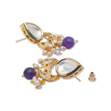 Golden, Darl Lilac, Purple, Kundan Polki Brass, Necklace Set