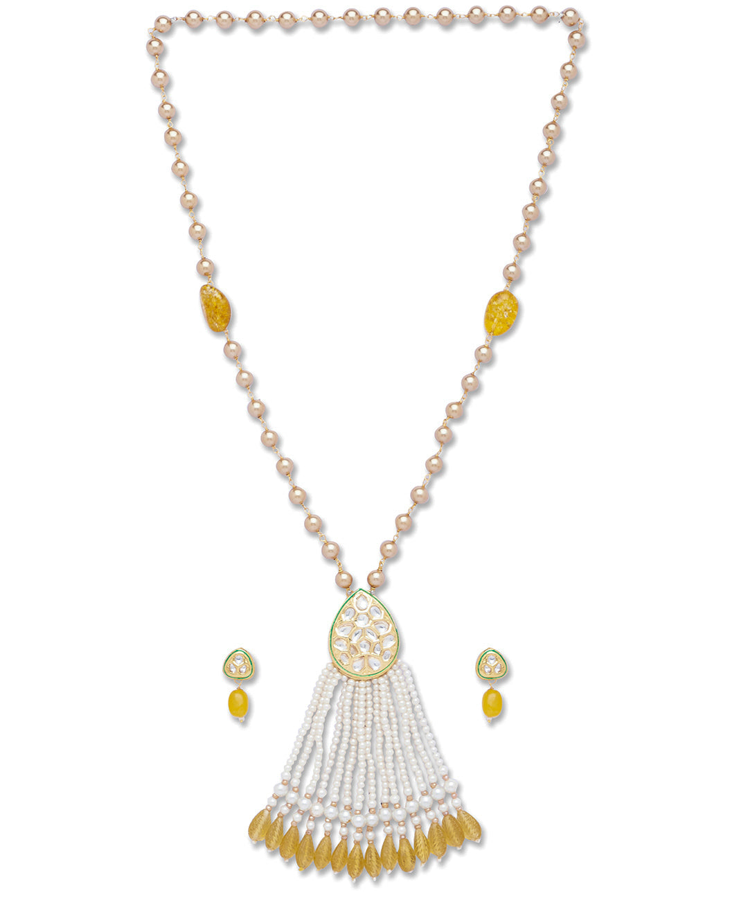 Pearl and Micron Gold Polish Brass Necklace