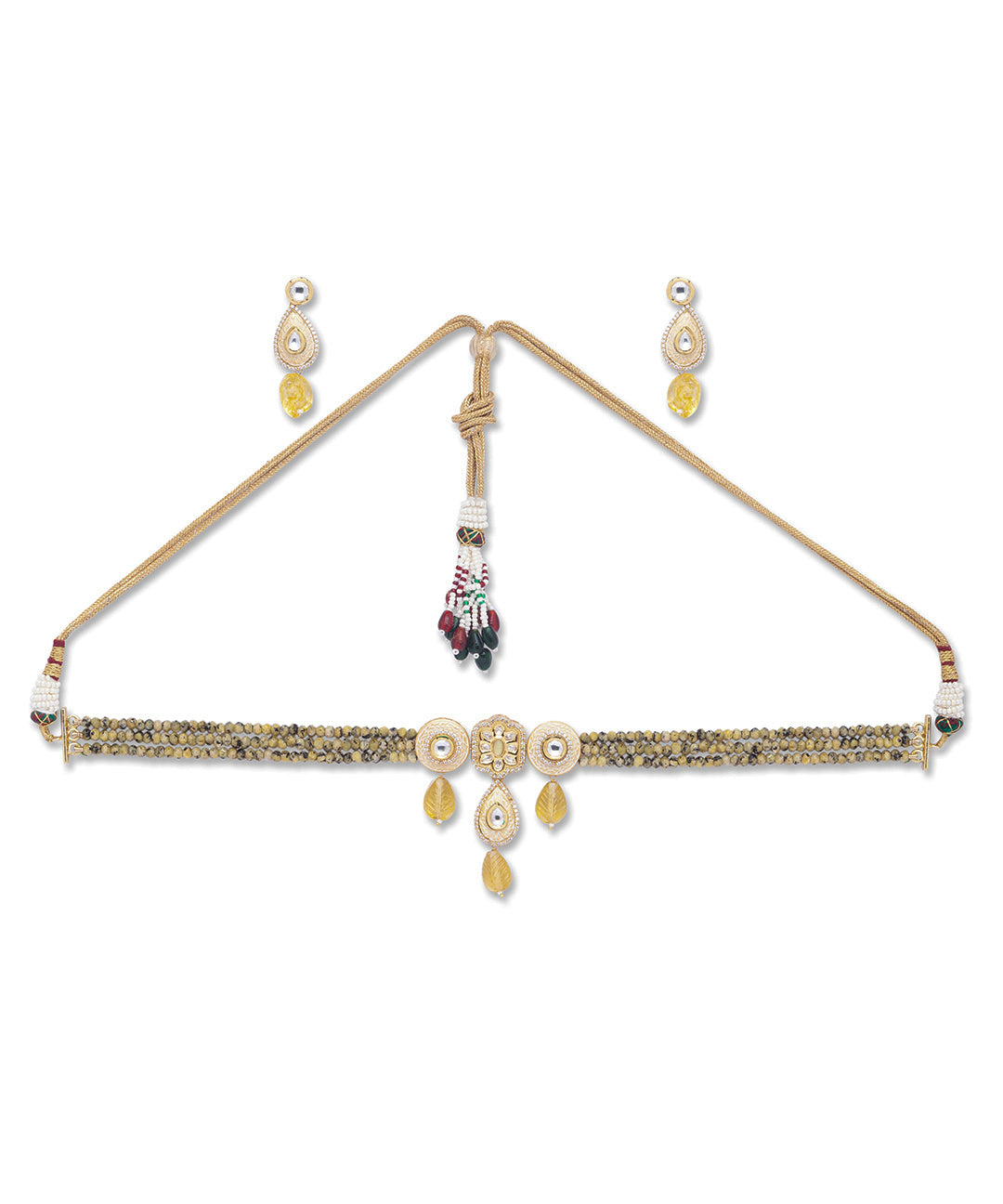 Micron Gold Polish Brass Kundan Polki Meenakari Necklace