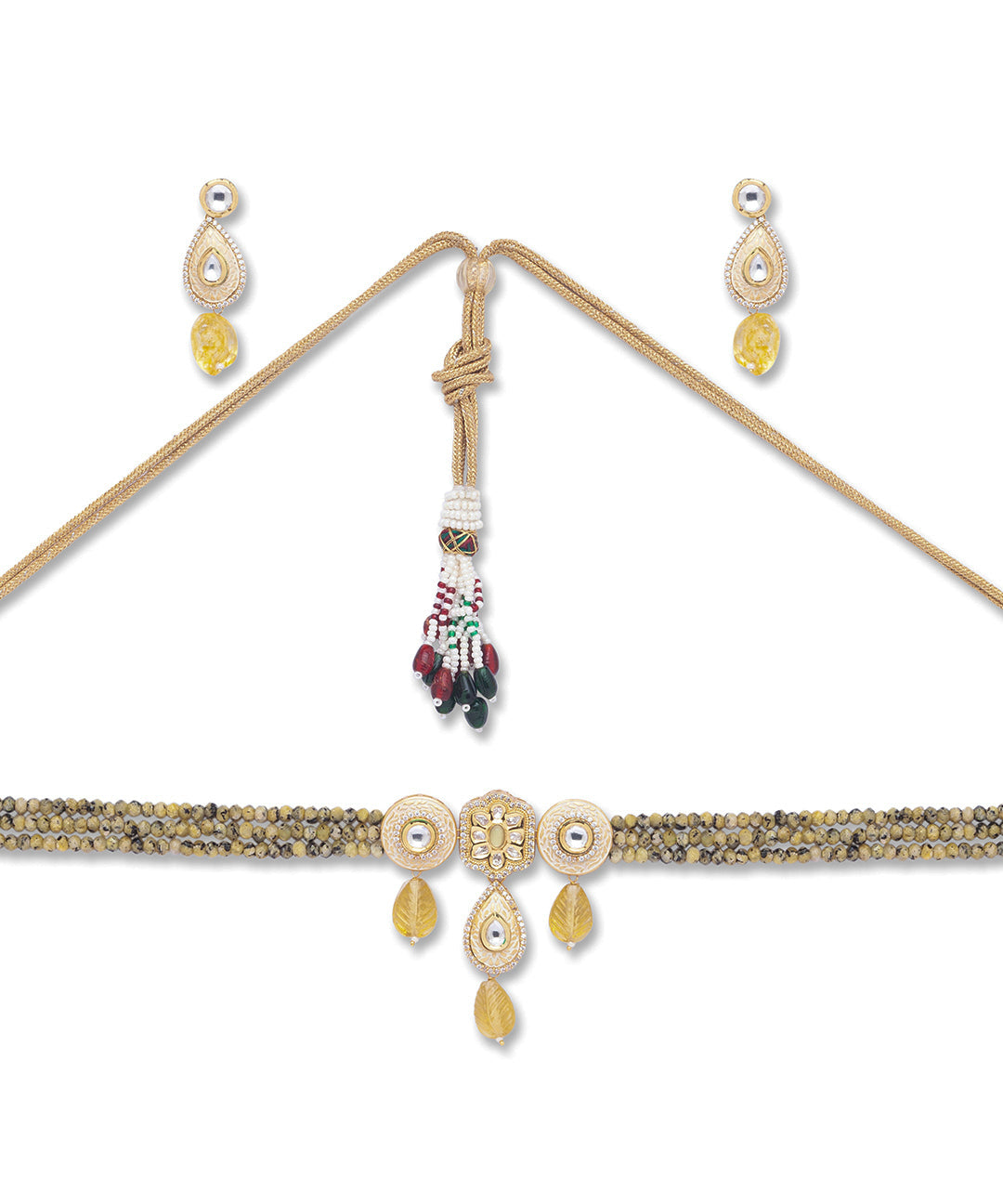 Micron Gold Polish Brass Kundan Polki Meenakari Necklace