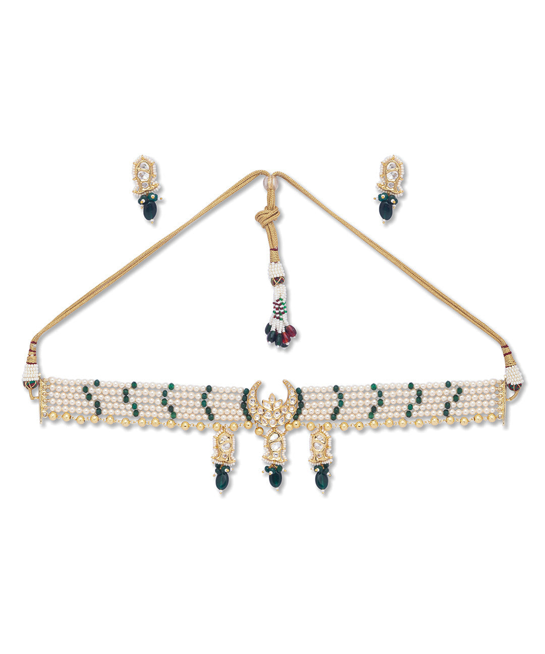 Golden Crème  and Green  Kundan Polki, Agates, Necklace.