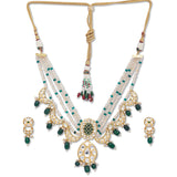 Golden, Crème, Green, Kundan Polki, Necklace Set with Onyx .