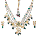 Golden, Crème, Green, Kundan Polki, Necklace Set with Onyx .