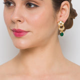 Golden, Crème, Green, Kundan Polki, Necklace Set with Onyx .