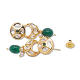 Golden, Crème, Green, Kundan Polki, Necklace Set with Onyx .