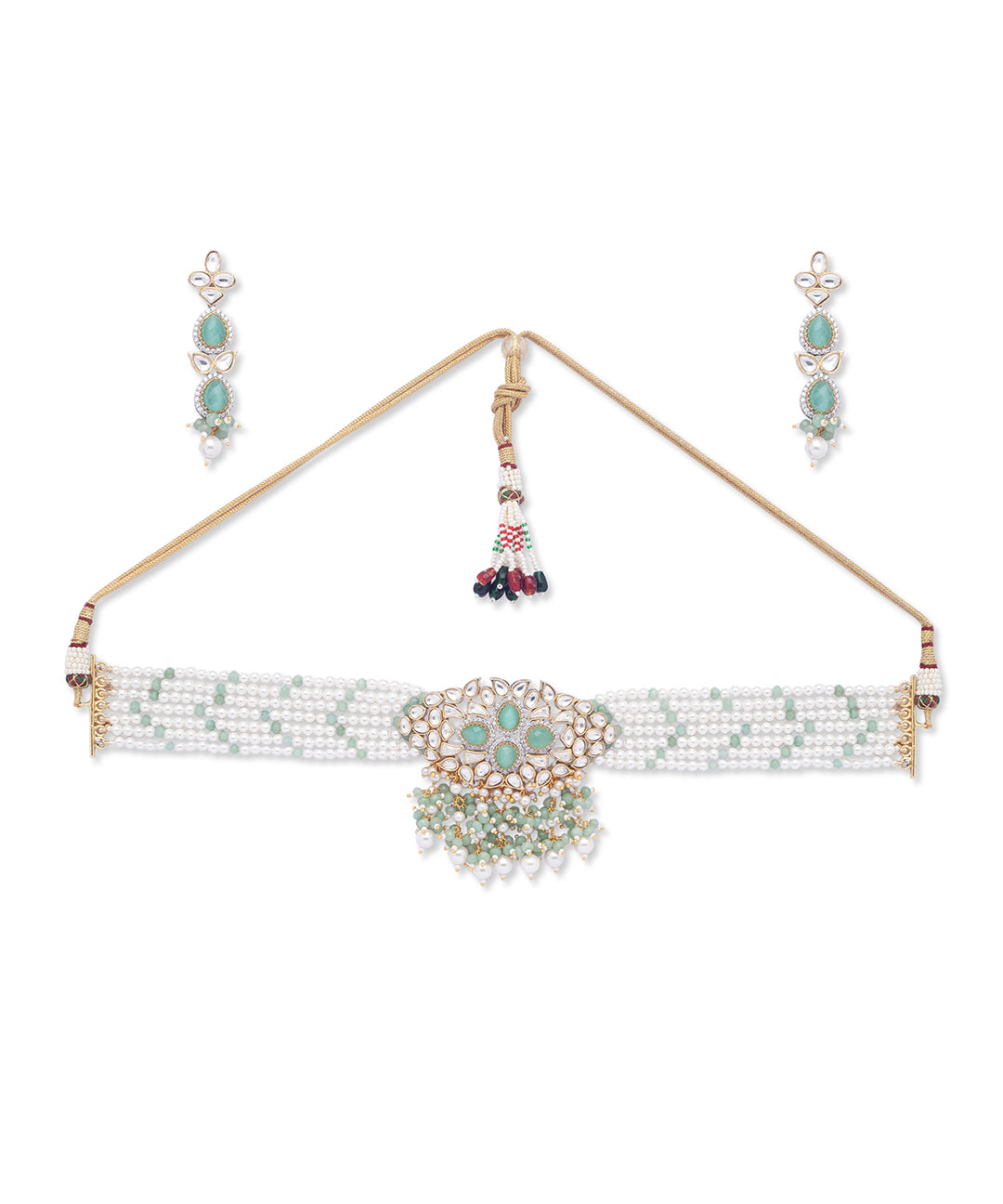 White and Mint Green Agates, Shell Pearls Necklace Set