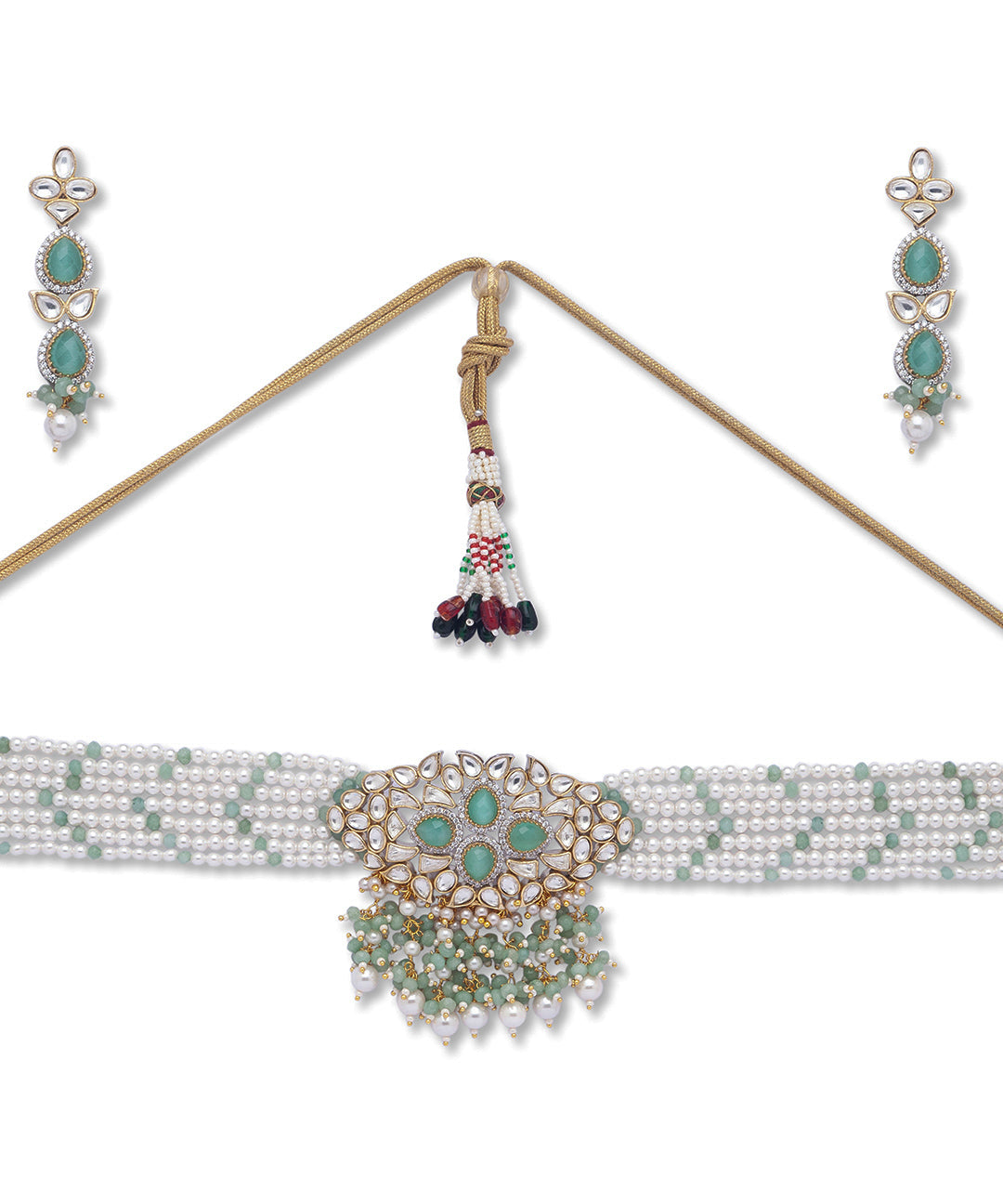 White and Mint Green Agates, Shell Pearls Necklace Set
