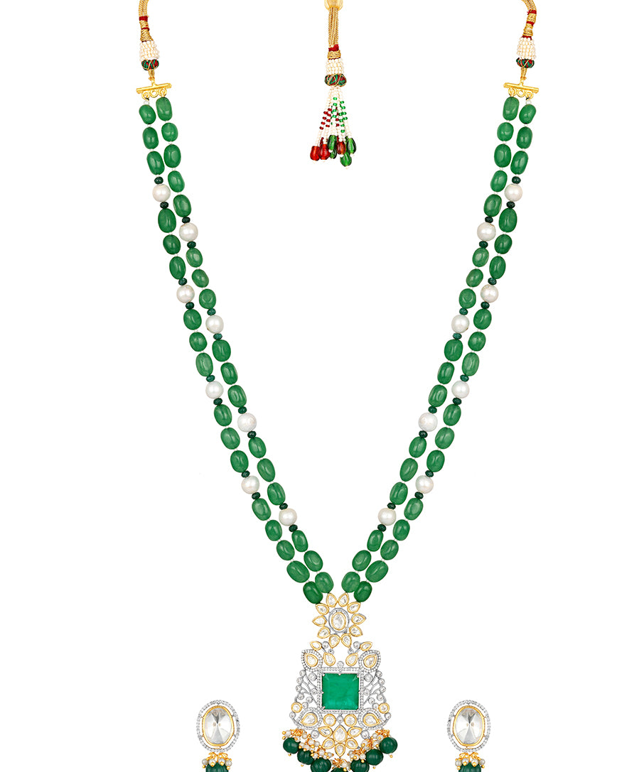 Golden, Oxidised and Green Kundan Polki Necklace Set