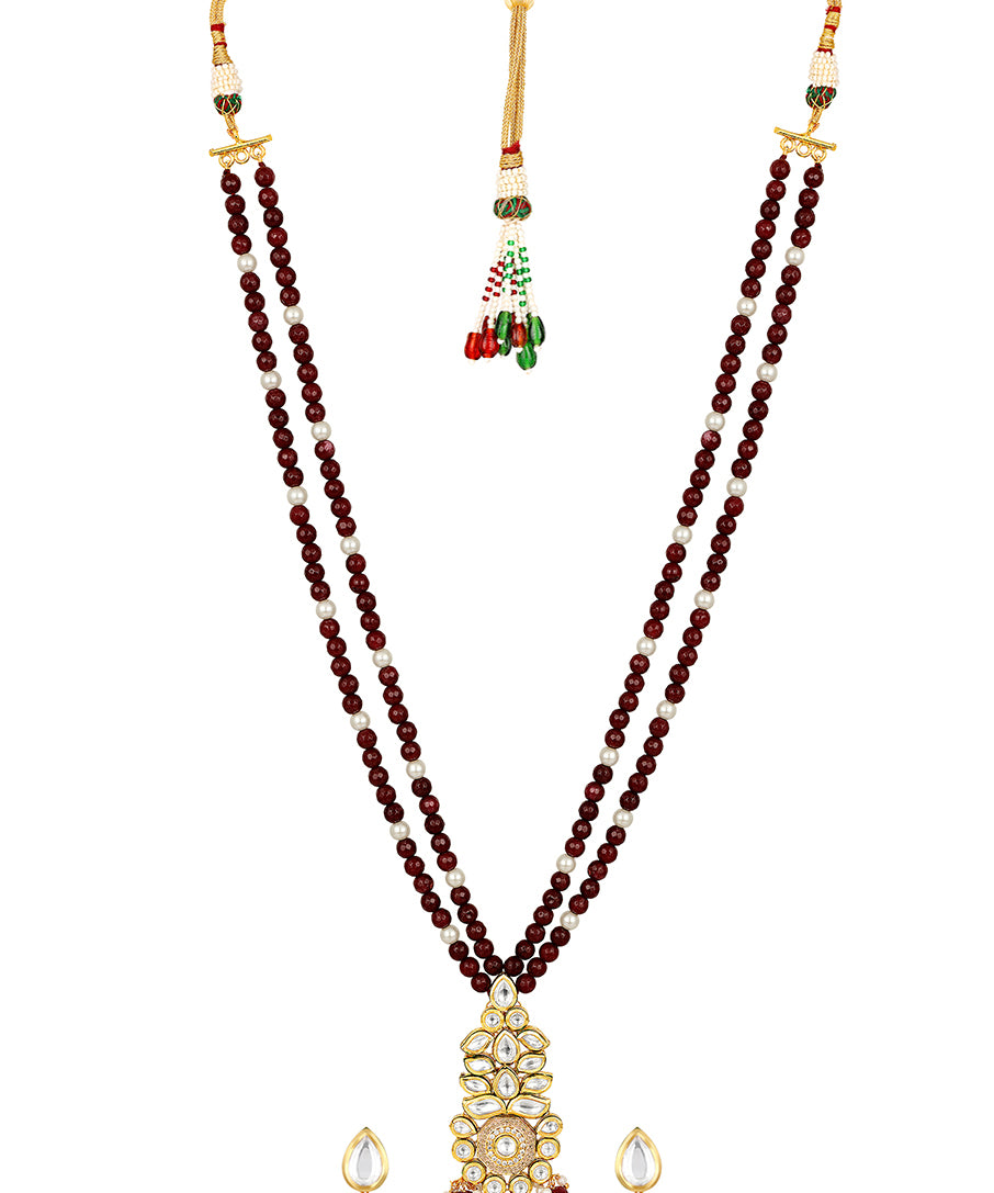 Golden and Maroon Kundan Polki Necklace Set