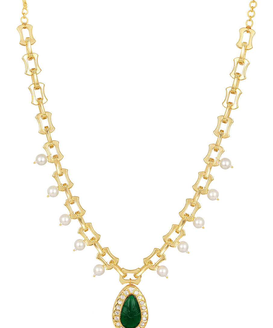 Micron gold polished brass, Onyx Stone Necklace