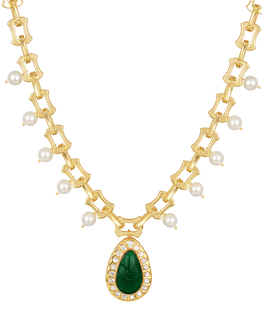 Micron gold polished brass, Onyx Stone Necklace