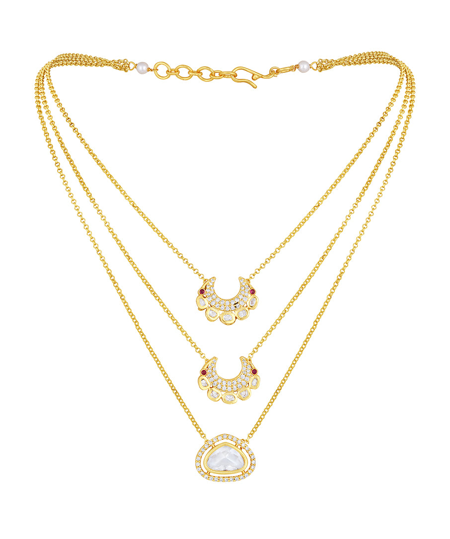 Golden, Red,  Kundan Polki, CZ diamond  Necklace