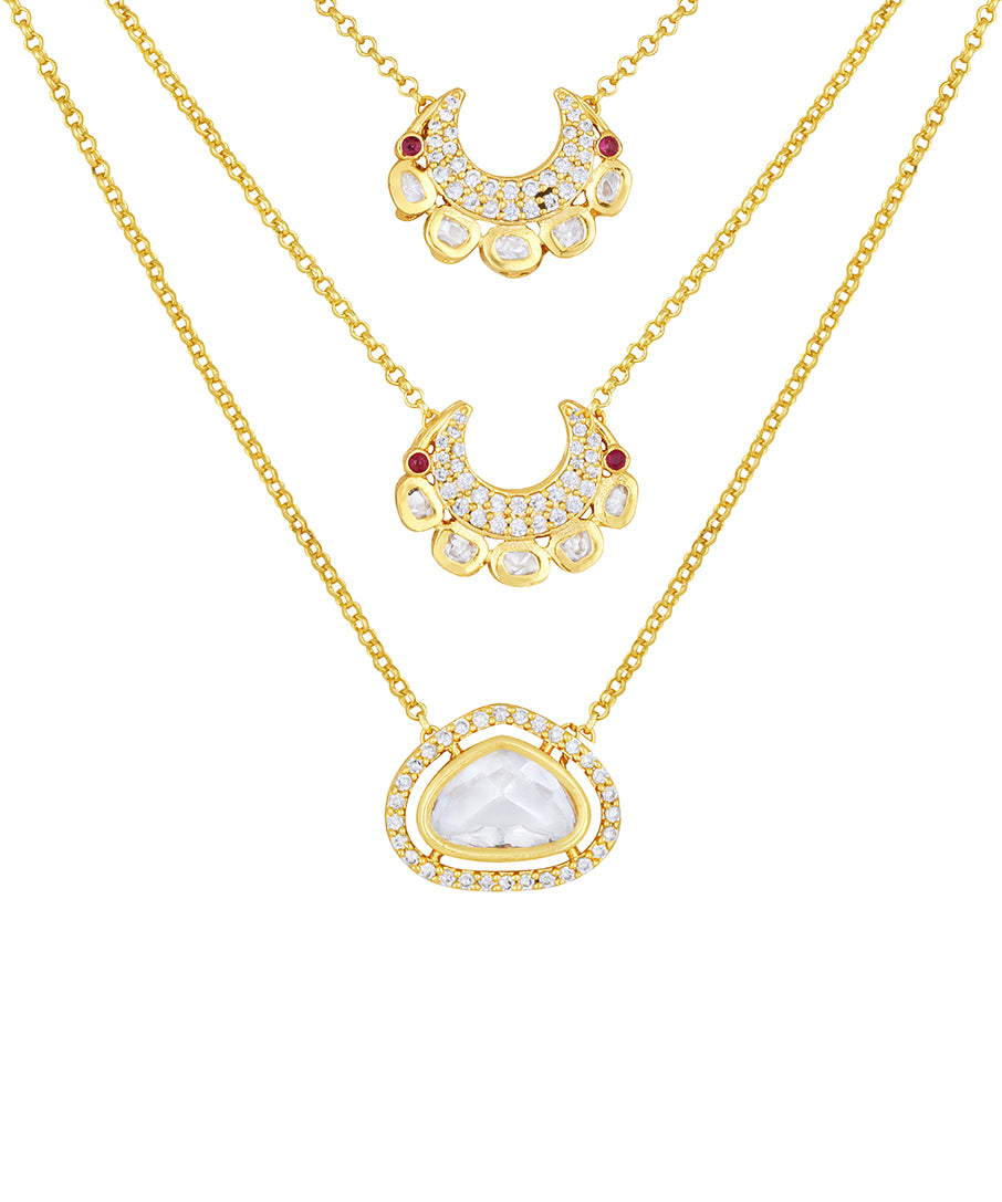 Golden, Red,  Kundan Polki, CZ diamond  Necklace