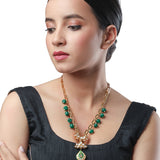 Micron gold polished brass, Onyx watermelon tumbles, Hand-paint meena, Necklace