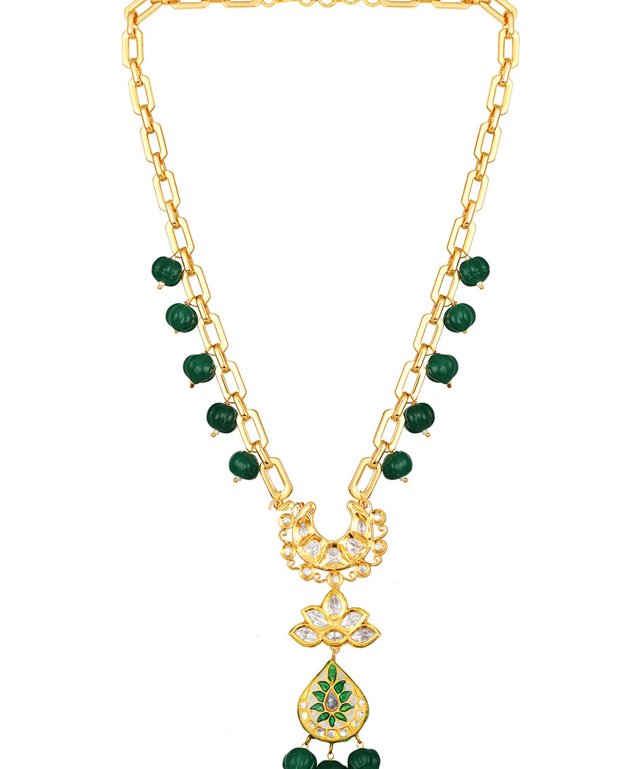 Micron gold polished brass, Onyx watermelon tumbles, Hand-paint meena, Necklace