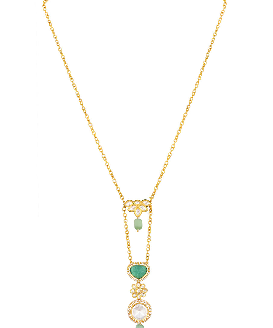 Micron gold polished brass, Onyx, Kundan Polki Necklace