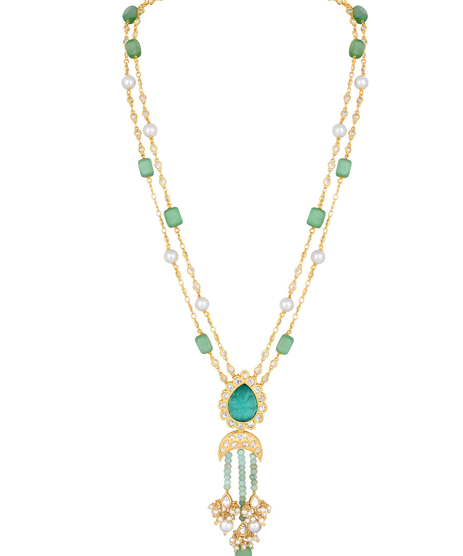 Golden, Mint Green  Agates, Kundan Polki Necklace