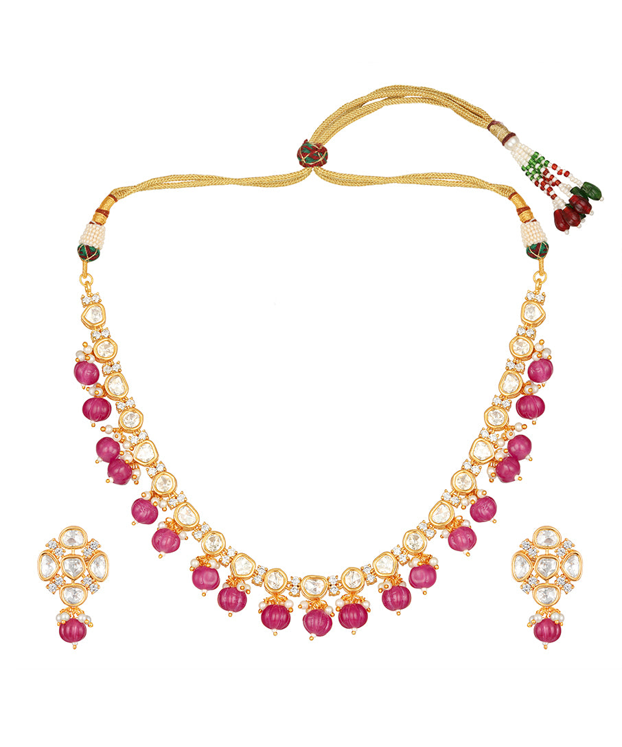 Golden and Pink, Kundan polki Necklace Set