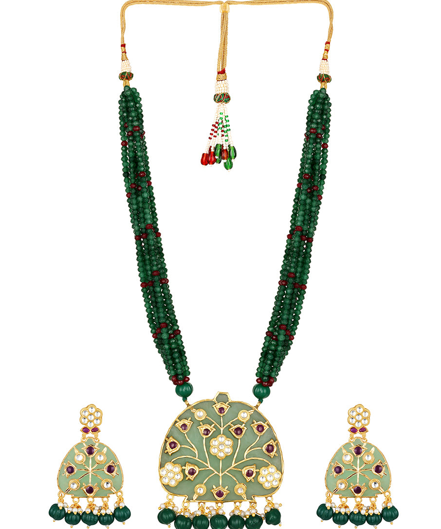 Golden and Green Onyx, Agates, Onyx watermelon shaped Tumbles Necklace Set