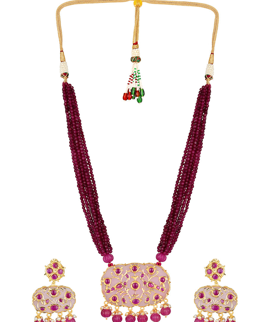 Golden, Blush Pink and Cherry Onyx, Agates, Onyx watermelon shaped Tumble Necklace Set