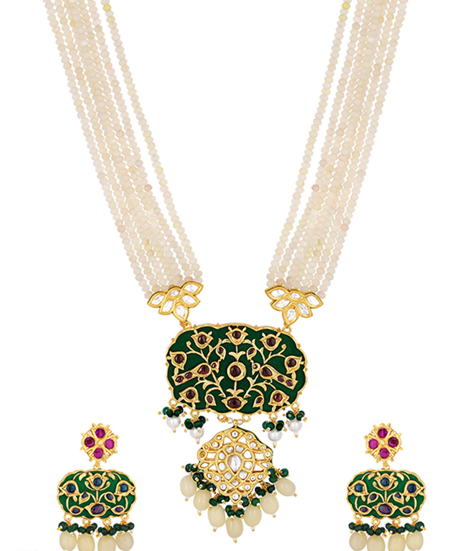 Micron gold polished brass, Agates, Kundan Polki, Shell Pearls Necklace Set