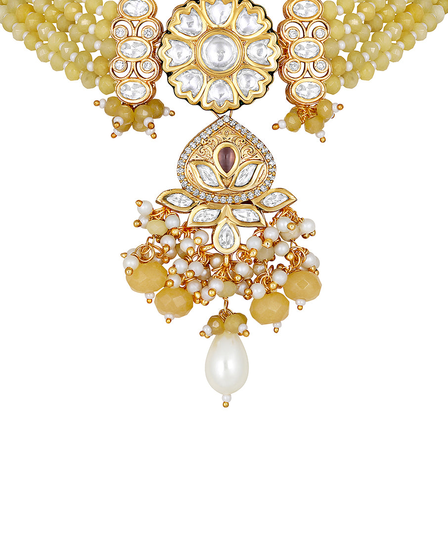 Gold Plated Kundan Choker Necklace with Agate and Onyx